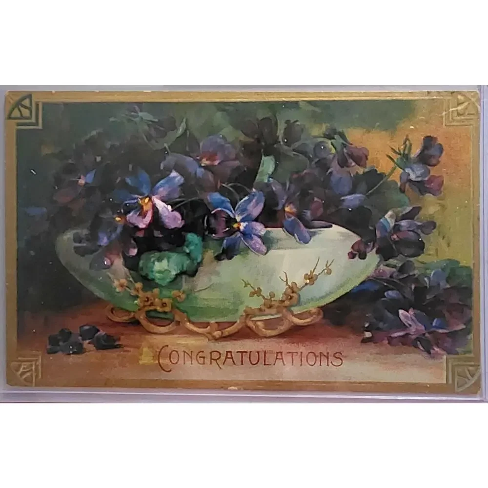 Lot Of Three Vintage Antique Embossed Postcards Flowers Birthday Congratulations